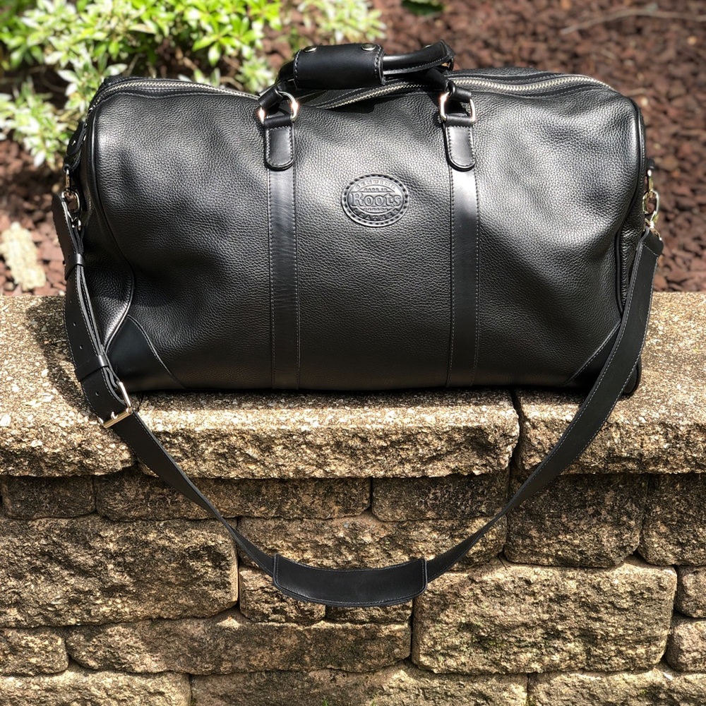 Roots Canada Black Leather Banff Prince Duffle